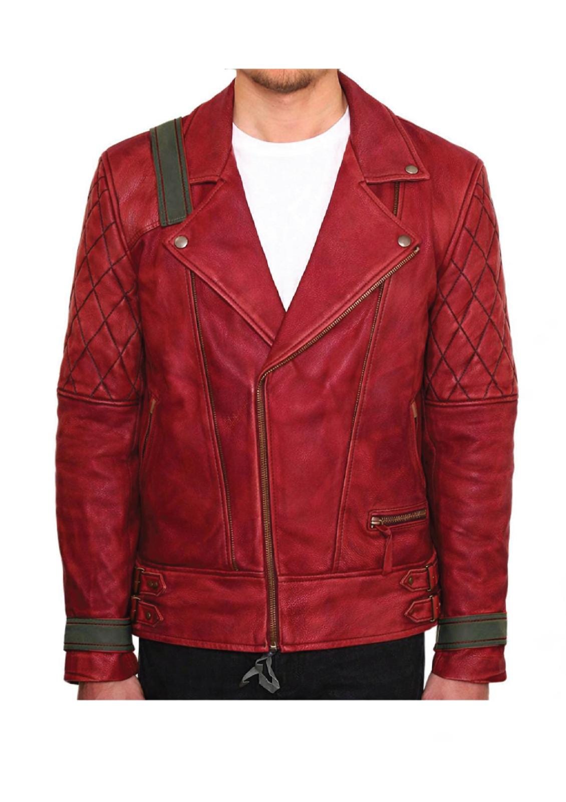 Vintage Red Leather Biker Jacket