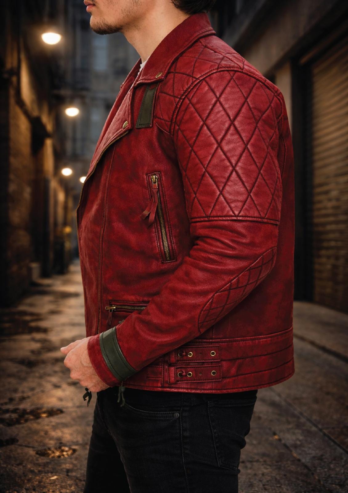 Vintage Red Leather Biker Jacket