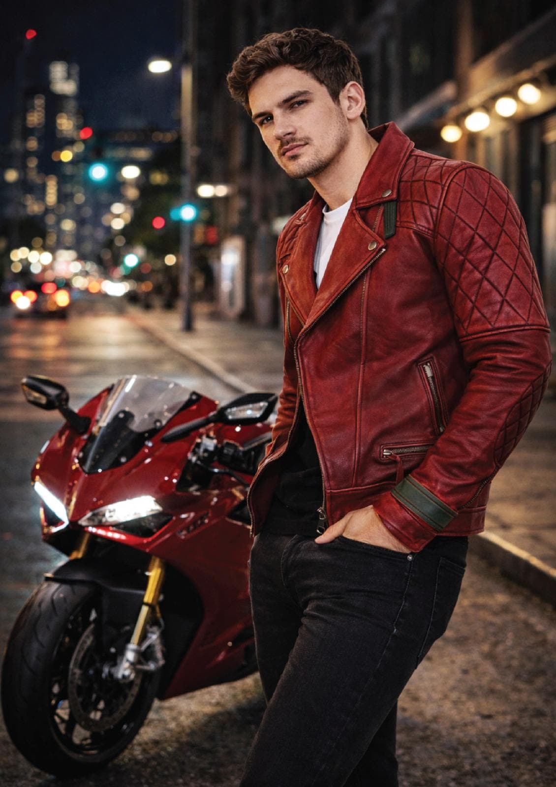 Vintage Red Leather Biker Jacket