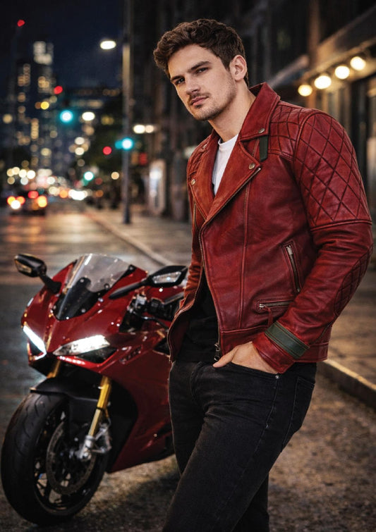 Vintage Red Leather Biker Jacket
