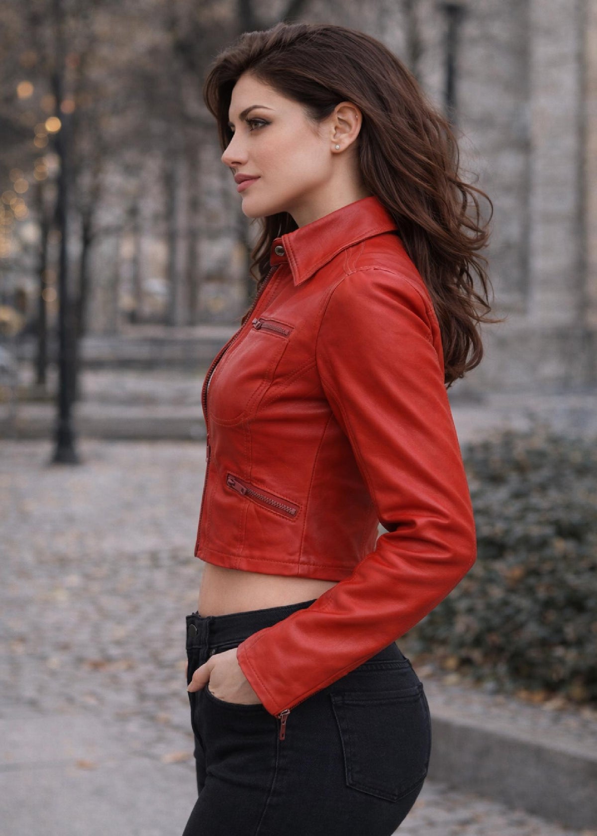 Red Lambskin Leather Moto Jacket