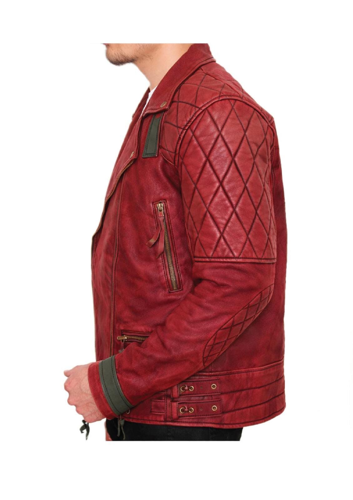 Vintage Red Leather Biker Jacket